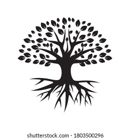 Circular Tree Root Design Illustration. Nature art outline icon.