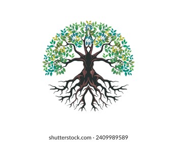 circular tree and roots illustration symbols