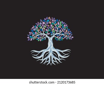 circular tree vector illustrations with colorful leaves vector.