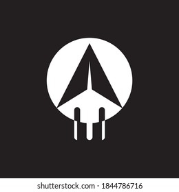 concepto de logotipo de cohete con triángulo creativo único y simple en color blanco