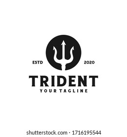 Circular trident spear of poseidon retro hipster logo design