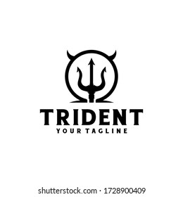 Espada tridente circular del diseño del logo del hipster retro de un posidón