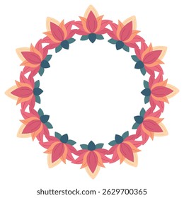 Circular tropical frame decorated with vibrant jungle leaves and flower lotus. Great for invitations, covers, banners, and greeting cards. Vector illustration of tropical flora