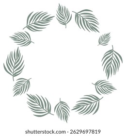 Circular tropical frame featuring lush jungle leaves. Perfect for invitations, cards, covers, and banners. Vector illustration with vibrant tropical foliage