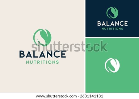 Circular Two Leaves become a Yin Yang Symbol for Balance Nutrition or Organic Natural Supplement logo design