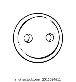 Circular TwoHole Button Isolated Fashion Accessory for Artistic Fashion Illustration. Graphic vector line, hand drawn, black silhouette for cricut