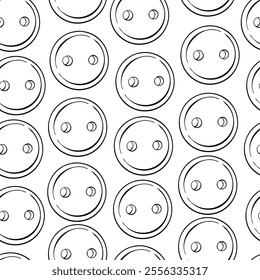 Circular TwoHole Button seamless pattern, background. Fashion Accessory for Artistic Fashion Illustration. Graphic vector line, hand drawn, black silhouette