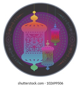 A circular unit of hanging Ramadan Lanterns.