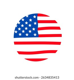 Circular United States Flag Icon. Patriotic American USA Flag in a Modern Round Design for National Themes. USA flag round cartoon style Illustration.