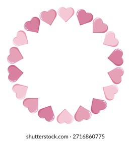 Circular Valentine illustration with pink gradient hearts forming a wreath on pastel blue. Sweet romantic design for cards, decor, invitations and festive themes with a soft pastel look