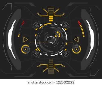 Circular Vector Elements Set for Infographics HUD Sci Fi Interfaces.
Sci-Fi Concept of Future Vector HUD Interface Screen. Virtual Reality View Display. Hologram Technology