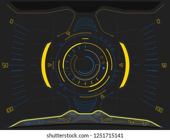Circular Vector Elements Set for Infographics HUD Sci Fi Interfaces.
Sci-Fi Concept of Future Vector HUD Interface Screen. Virtual Reality View Display. Hologram Technology
