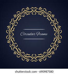 Circular vector frame. Card template with gold  ornament.