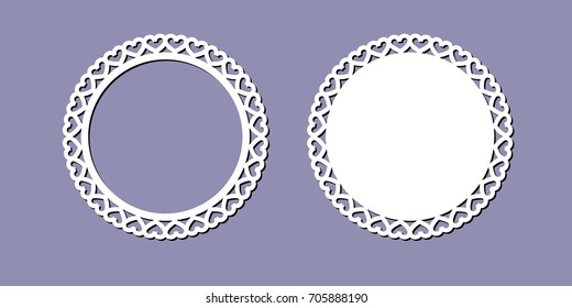 Circular vector frame with heart-shaped lace for cutting paper or wood.Vector vintage Photo frame, ornament, round frame may use patterns for laser cutting