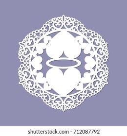 Circular vector frame with heart-shaped lace for cutting paper or wood.Vector vintage Photo frame, ornament, round frame may use patterns for laser cutting.