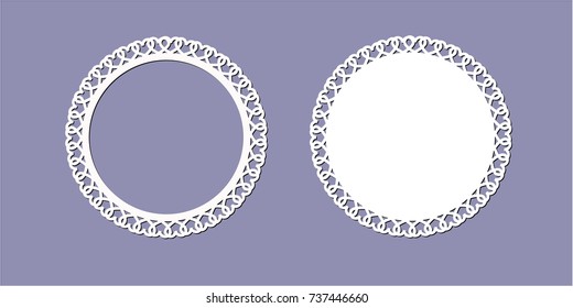 Circular vector frame with heart-shaped lace for cutting paper or wood.Vector vintage Photo frame, ornament, round frame may use patterns for laser cutting