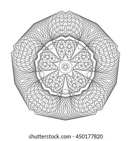 Circular vector geometric pattern from thin rings. Black and white abstract circle pattern