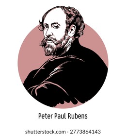 Circular vector graphic illustration of Peter Paul Rubens. A modern stylized portrait of the legendary Flemish artist and diplomat who defined the Baroque era. Perfect for art history and creative projects