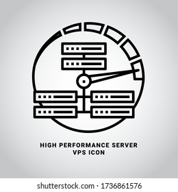 Circular vector line icon of High-Performance Server, High-Speed VPS. An Illustration graphic of speed gauge, data centre, Web Server, for Website, Hosting, VPS Provider, Landing page or any business
