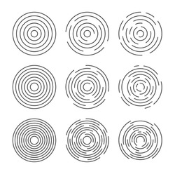 Circular Vector Lines, Circle Concentric Pattern Design. Round Graphic Black Ripple Background. Abstract Geometric Vortex Ring Shapes.Radial Center Minimal Spirals On White.Dynamic Simple Radius Burst