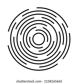 Kreise Vektorlinien, kreiszentrierte Mustergestaltung. Rund grafischer, schwarzer, rippeliger Hintergrund. Abstrakte geometrische Wirbelringformen.Minimale Radialspiralen im Zentrum auf Weiß.Dynamischer einfacher Radius Bersten