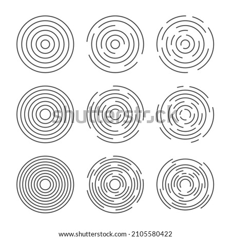 Circular vector lines, circle concentric pattern design. Round graphic black ripple background. Abstract geometric vortex ring shapes.Radial center minimal spirals on white.Dynamic simple radius burst Photo stock © 
