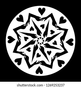 Circular vector pattern with hands and hearts.