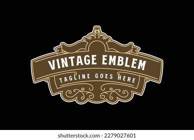 Circular Vintage Border Frame Vintage Royal Crown Badge Emblem Stamp Label Logo Design Vector