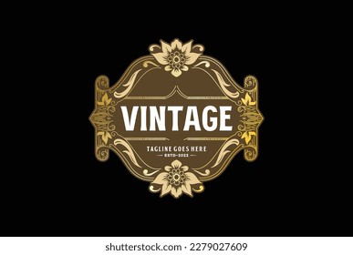 Umlaufvintage Blumenrahmen Vintage Royal Crown Badge Emblem Logo Logo Design Vektorgrafik