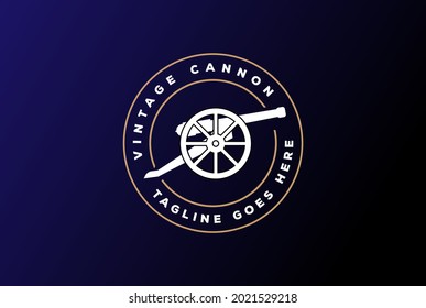 Circular Vintage Old Cannon Gun Gunnery Badge Emblem Label Logo Design Vector