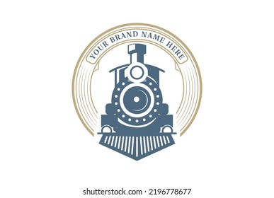 Circular Vintage Old Locomotive Train Machine Badge Emblem Logo Design Vector