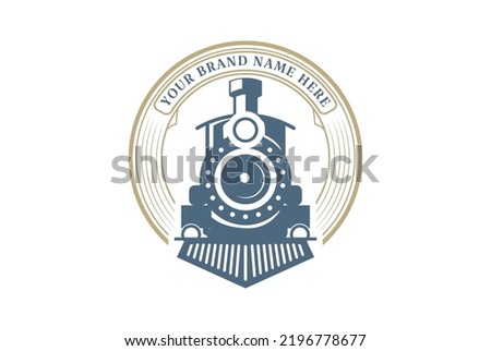 Circular Vintage Old Locomotive Train Machine Badge Emblem Logo Design Vector