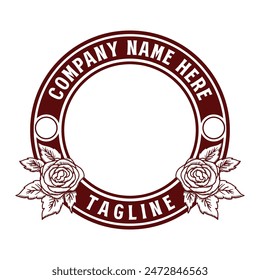 Circular Vintage Retro Blank Badge Emblem Label with Rose Flower Illustration Vector