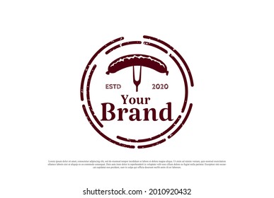 Circular Vintage Retro Rustic Sausage Label Logo Design Vector