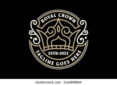 Circular Vintage Royal Crown Badge Emblem Label Logo Design Vector