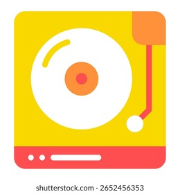 A circular vinyl record with stylized grooves and a central label.