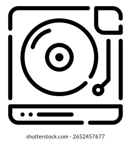 A circular vinyl record with stylized grooves and a central label.