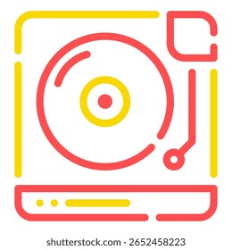 A circular vinyl record with stylized grooves and a central label.