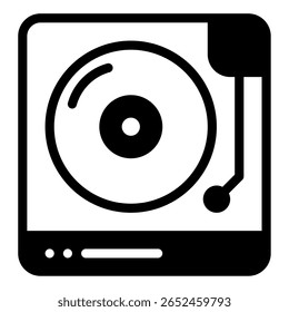 A circular vinyl record with stylized grooves and a central label.
