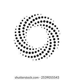 Circular Vortex Vector Illustration. Radial Whirlpool. Dynamic Twirling Motion. Halftone Effect.