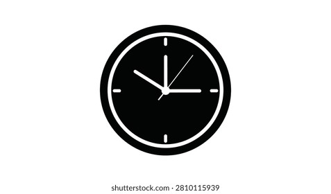 Circular wall clock with hands a black and white silhouette time