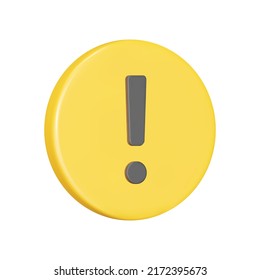 Circular warning sign with exclamation point 3d icon. Isolated object on a transparent background