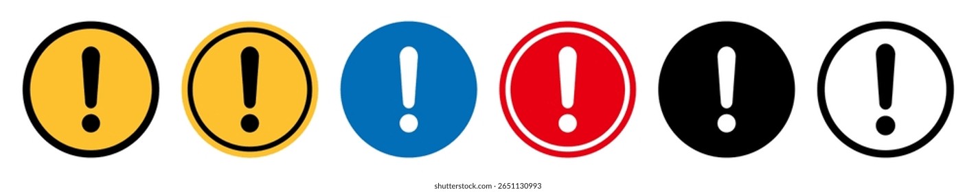 Conjunto de ícones de símbolo de aviso circular