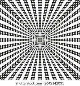 Circular warped grid. Optical twist vector. Deforming net structure. Abstract radial lines.