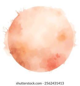 Circular watercolor design in peach and coral tones with subtle splatter effects around edges, featuring soft gradients and organic textures within a perfect circle shape.