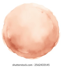 Circular watercolor design in peach and coral tones with subtle splatter effects around edges, featuring soft gradients and organic textures within a perfect circle shape.