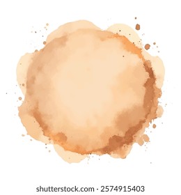 A circular watercolor stain or blob in shades of peach and light orange, with a textured edge and subtle splatters. 