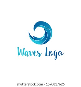 
circular wave logo with a gradation in blue. logo waves, icon, template background