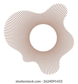 Circular wave. Sound circle lines. Wavy radial frame pattern. Sound ring mockup. Radial rays. Equalizer logo, radial spectrum. Voice symbol. Depicting audio music icon. Trendy mocha mousse color.