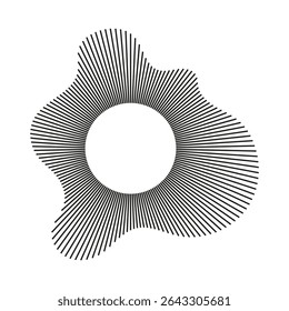 Circular wave. Sound circle lines. Sound ring. Radial wavy frame pattern. Radial rays. Wavy design simple element. Equalizer logotype, radial spectrum. Voice flat symbol. Depicting audio music icon.